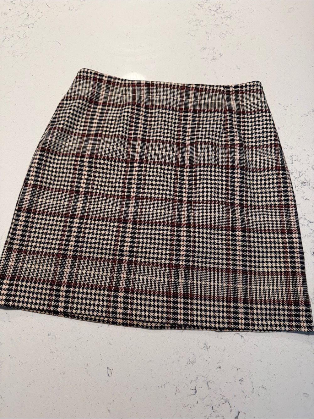 Plaid Mini Skirt in Black and Tan with Red Accents